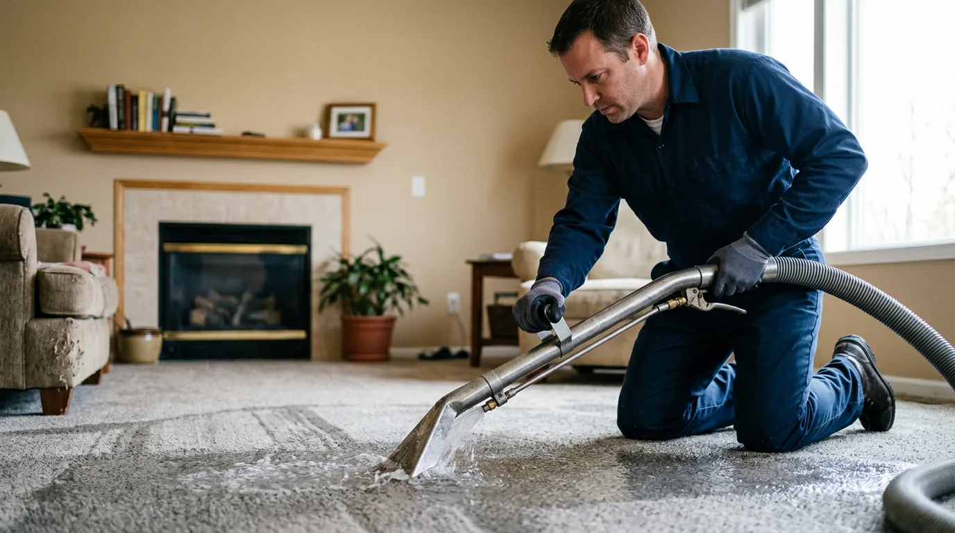 Water damage restoration technician working near De Soto, WI